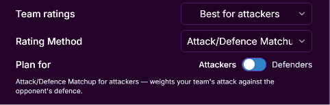 FPLadvantage's tweet photo. With https://t.co/QjJyAd9JSN I try to create the best #FPL fixture difficulty planner. That's why today I released a new feature - the "Attack/Defence Matchup" fixture scoring method.

It weights each team's attack against the opponent's defence and vice versa. 

Cheers! https://t.co/5JbLcDbfz9