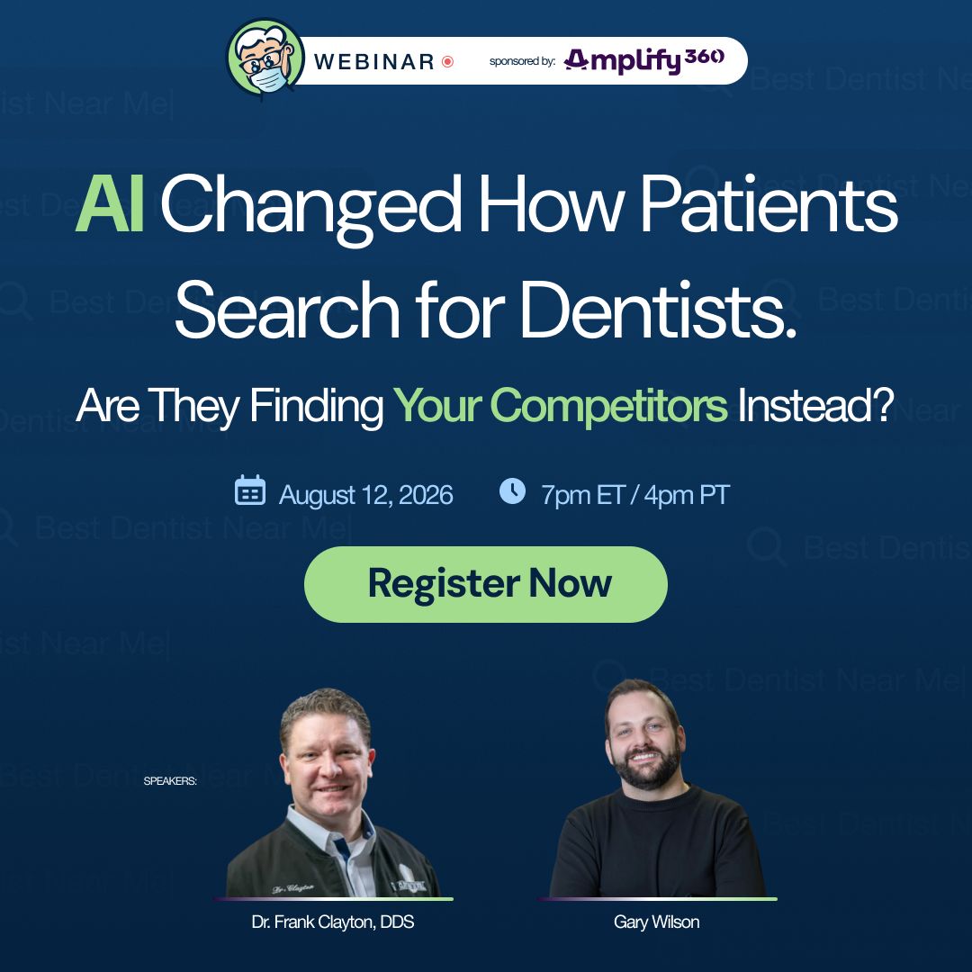 drbicuspid's tweet photo. FREE webinar: Is AI quietly rerouting your patients to the practice down the street?
AI has changed how patients search for a dentist.
📅 August 12
🕖 7:00 PM ET / 4:00 PM PT
Register now: https://t.co/Hlv3Kf9ibZ
#Dentistry #AIinHealthcare #PatientAcquisition #DSO https://t.co/EeGsmrzgxq