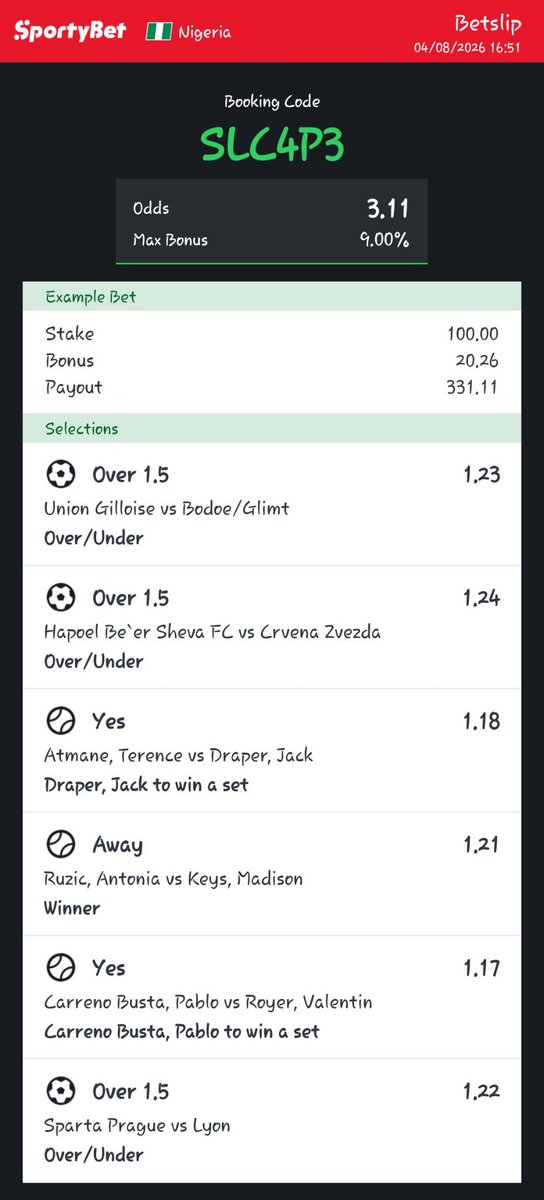 343Bet's tweet photo. Sharp 3 Odds.

SLC4P3 https://t.co/9PbhZwXO0Z
