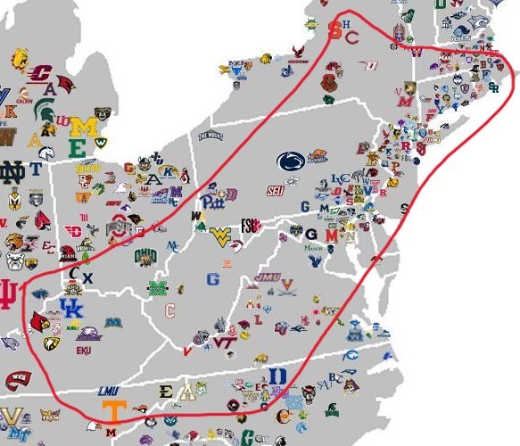 Jeffery_Cobb's tweet photo. What if I told you could form a Power Conference in the east capped at 19 programs where the furthest distance between member schools was 656 miles? 
Penn State
WVU
Tenn
Pitt
MD
Kentucky
Rutgers
BC
Syracuse
UVA
Duke
Va Tech
Wake Forest
Louisville
Cincinnati
Army
Navy
UConn
JMU https://t.co/vRSIWfvXEO