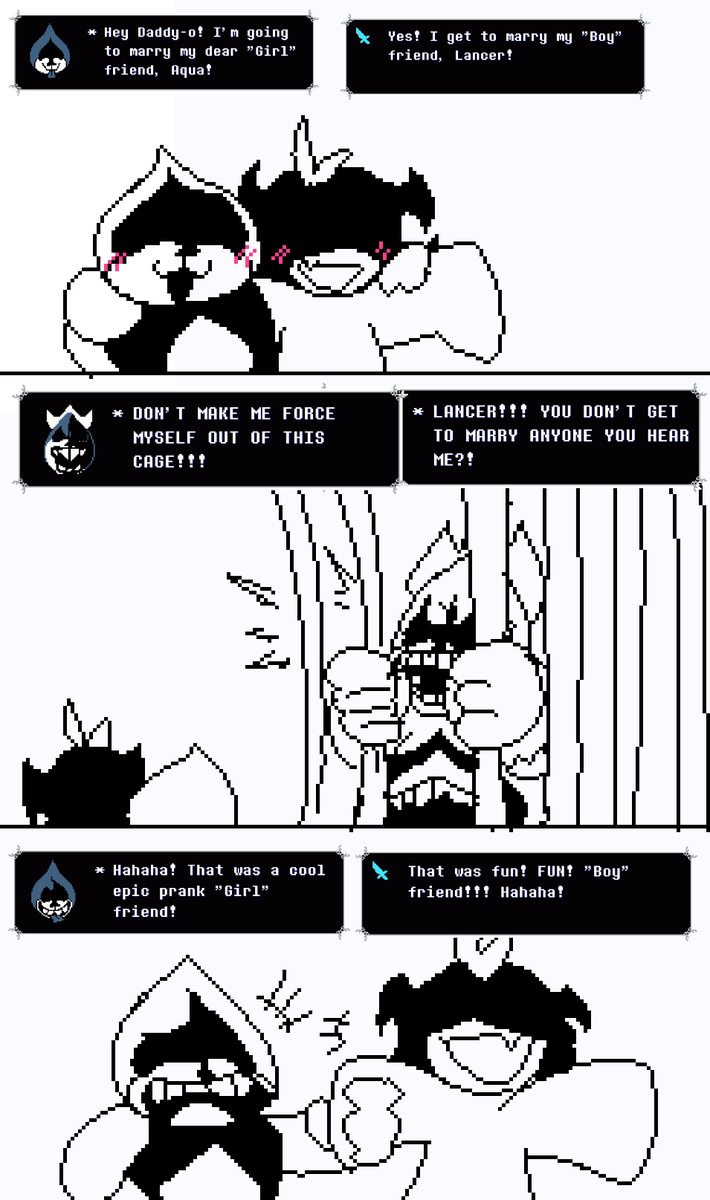 Macheesecheese's tweet photo. Lancer and Aqua confession to King

#deltarune https://t.co/jIKYtjBZ0K