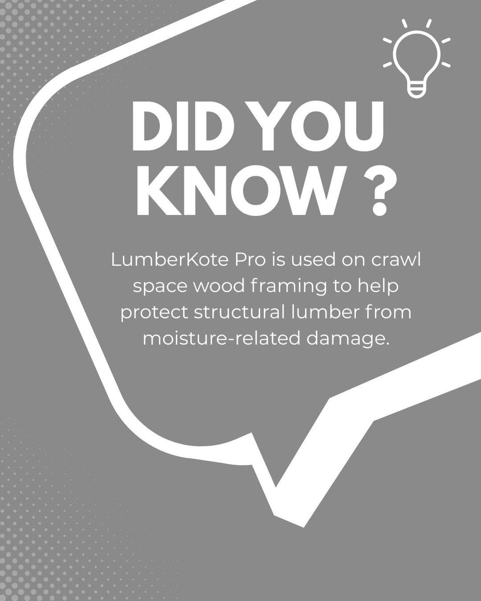 SouthCrawlSpace's tweet photo. Did you know LumberKote Pro helps protect crawl space wood framing from moisture-related damage? Moisture can weaken the structural lumber beneath your home over time. Protect your home from the ground up with Southern Crawl Space. https://t.co/M3QC5TdSbC
