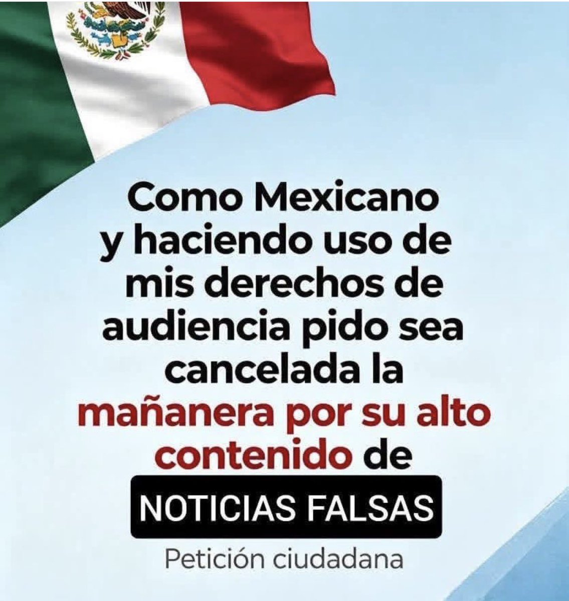 acastagne's tweet photo. Como Mexicano hago uso de mis derechos de audiencia y solicito sea cancelada la mañanera !!! https://t.co/TAt34Ij4or
