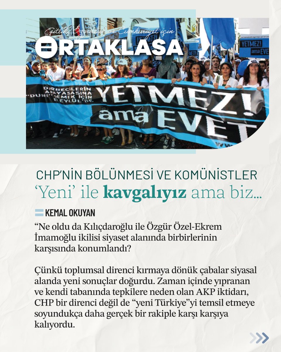 OrtaklasaDergi_'s tweet photo. CHP’nin bölünmesi ve komünistler: 'Yeni' ile kavgalıyız ama biz...

📌 “Cumhuriyetçi birikimin AKP Türkiyesi’ne tamamen teslim olmayacağı açık. Bu birikimin akabileceği ve enerji toplayabileceği tek mecra sosyalizm.”

✍🏻Kemal Okuyan (@OkuyanKemal ) dergimizin Ağustos sayısında Yeni Parti’nin kuruluşunu, sonuçlarını ve CHP’yi değiştirmek isteyen güçlerin 'niyetini' tartışıyor.

Ortaklaşa’ya;
 
 🏙️kent meydanlarında kurulan stantlardan,
 🏠 @tkpninsesi semt evlerinden,
 📚 @nhkmkitabevi şubelerinden, çeşitli kitabevleri ve satış noktalarından,
 🗞️ @solhabersitesi'nin abonelik sisteminden,
 🖇️ @yazilama'nın internet sitesinden ulaşabilir ya da
 💬sayfamıza mesaj atabilirsiniz!