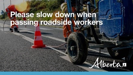 ABTransComm's tweet photo. Construction zone ahead: follow posted speeds, obey flag people and merge early to keep traffic moving. Stay calm and give others space. https://t.co/Ikf2vkAvvS