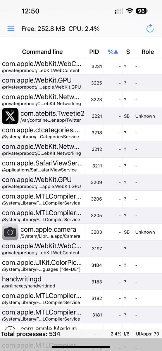 21_foxz's tweet photo. This is what YouTube playback looks like for NathanLR on iOS 16.6.1 with an iPhone 14 Pro Max 1TB:

PS: A developer from Relaxin and I found that audiomxd experiences high load even when the device isn't jailbroken. I’m going to run another test this evening. I have the Relaxin jailbreak active, so I’ll use YouTube Premium and see how audiomxd behaves.
