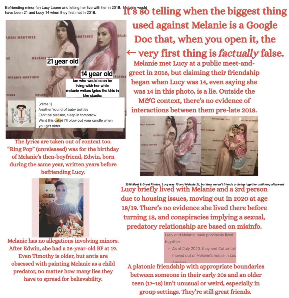 arealskeleton's tweet photo. @TinasheOlaf @countessriot don't pull the "(not saying Lucy is)" when the beginning of your doc literally begins with a clear implication that melanie statutorily raped these two girls, over-exaggerating her closeness to them and implying maddie knew but kept quiet?? very weird https://t.co/irZ50J9rA2