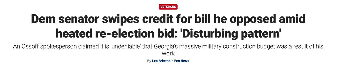 Riley_Gaines_'s tweet photo. Jon Ossoff has voted AGAINST military construction funding, veteran bills, and pay raises for the troops. That didn't stop him from sending out press releases taking credit for all of it.

@ossoff is a con artist.

Georgians, end his sad career in November. Vote @MikeCollinsGA!!! https://t.co/zooaPKEW7a
