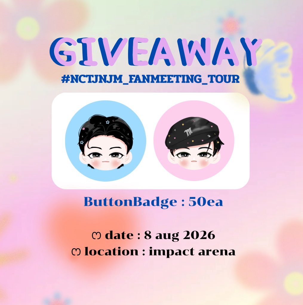 oopmalpp's tweet photo. ꒰ plz kindly rt. ♡꒱
꒰ giveaway ♡꒱
꒰ ♡ #NCTJNJM_DUALITY꒱

★ jeno-jaemin button badge 50 ea

ෆ date : 8 aug 2026
ෆ location : impact arena
ෆ time : tbc.

rules : rt &amp; show this tweet 

#NCTJNJM_FANMEETING_TOUR
#NCTJNJM_FANMEETING_TOUR_DUALITY https://t.co/Z6gQSdqBYJ