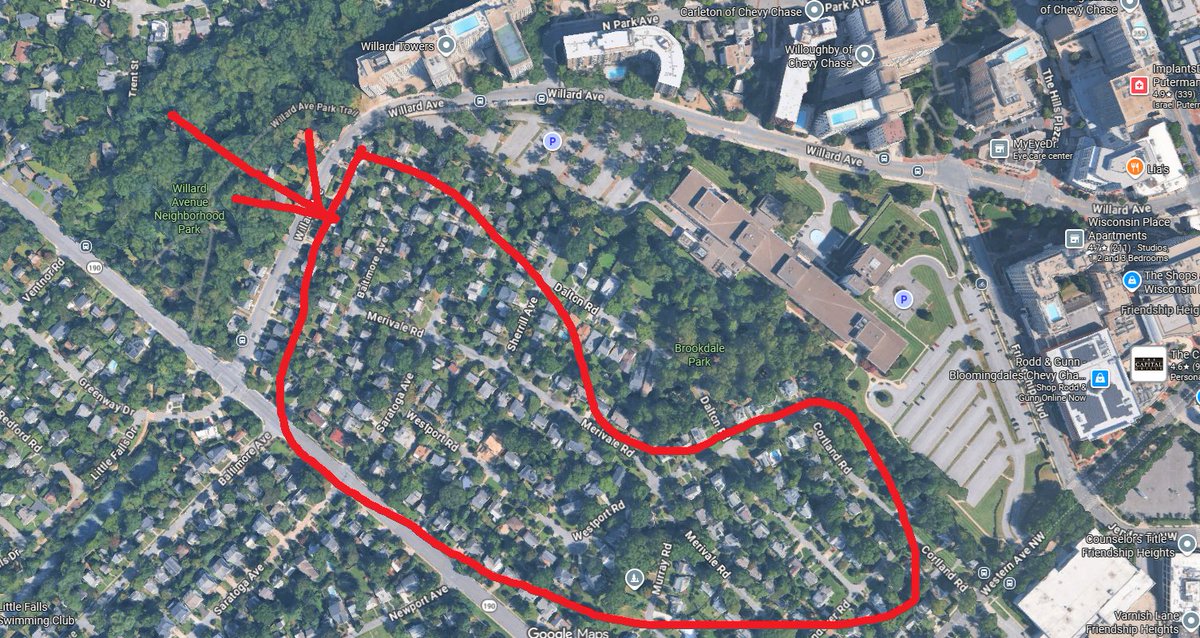 wvistheduck's tweet photo. "You can't redevelop the empty Geico HQ bc it will destroy the trees!" claim the Friendship Heights NIMBYs whose homes destroyed almost all the trees 🤔 https://t.co/YxmaEcH7BF