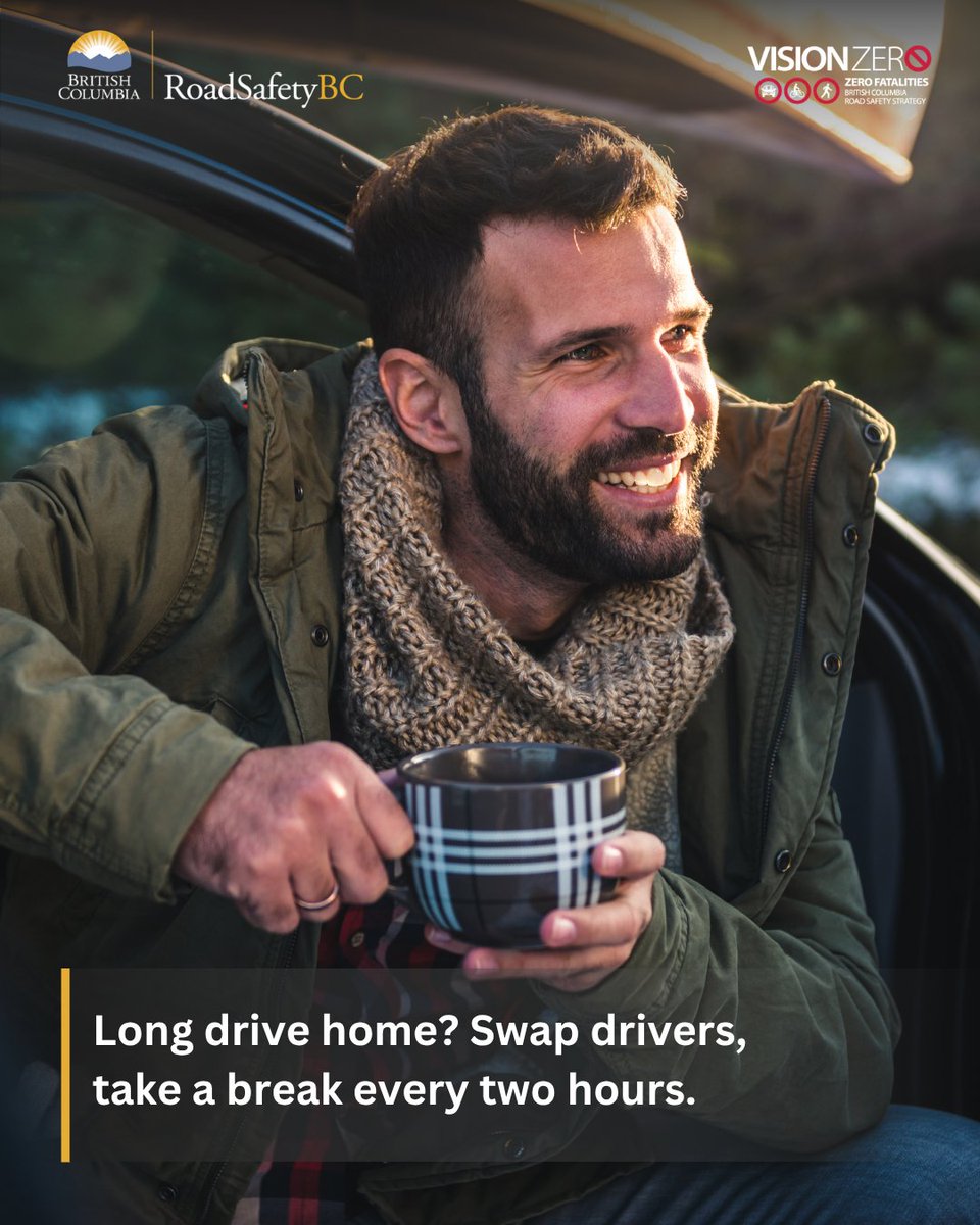 RoadSafetyBC's tweet photo. Heading home from the lake? With fatigue-related crashes increasing in July and August, it’s important to plan for rest. If you’re tired, don’t push through. Take a break, switch drivers, or pull over for a nap. Getting home safely is worth the extra time. https://t.co/URaEpjWS9j