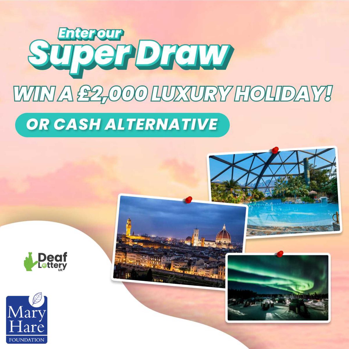 maryhareschool's tweet photo. Support The Mary Hare Foundation by playing Deaf Lottery UK! Enter by 29/08/26 for a chance to win a £2,000 luxury holiday or cash alternative. Tickets: https://t.co/vXUivTgb0H

18+ UK only. https://t.co/ReFwHPvuqR https://t.co/hu2GE1hGjO