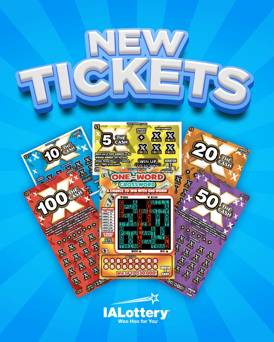 ialottery's tweet photo. NEW SCRATCH GAMES ALERT 🚨
Which one are you playing first? 100X the Cash, 50X the Cash, 20X the Cash, 10X the Cash, 5X the Cash or One-Word Crossword? 🤔 https://t.co/oOztK1UMXL