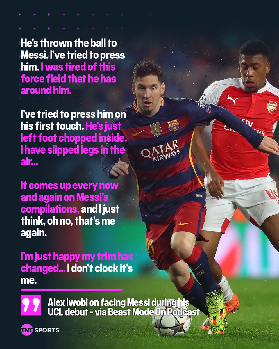 footballontnt's tweet photo. Alex Iwobi on facing Messi on his UCL debut 😅 https://t.co/ofC7kIlHJH