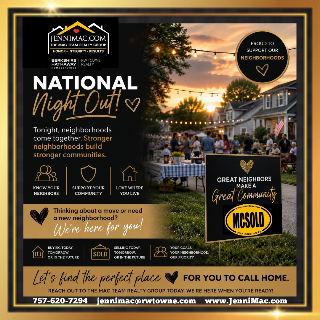 SoldByJenniMac's tweet photo. 🏡 National Night Out reminds us that great neighborhoods are built by great neighbors. If you're buying or selling today, tomorrow, or in the future, the MAC Team Realty Group is here to help. 📞 757-620-7294 #NationalNightOut #MACTeam #VirginiaBeach 🏘️🚑💞 https://t.co/XIMGprFZlX