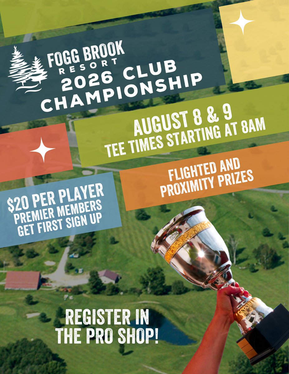 FoggBrookResort's tweet photo. 🏆 Club Championship Weekend Starts Saturday!

The biggest question of the week…

Are you ready? https://t.co/hHK5G4ZC6m
