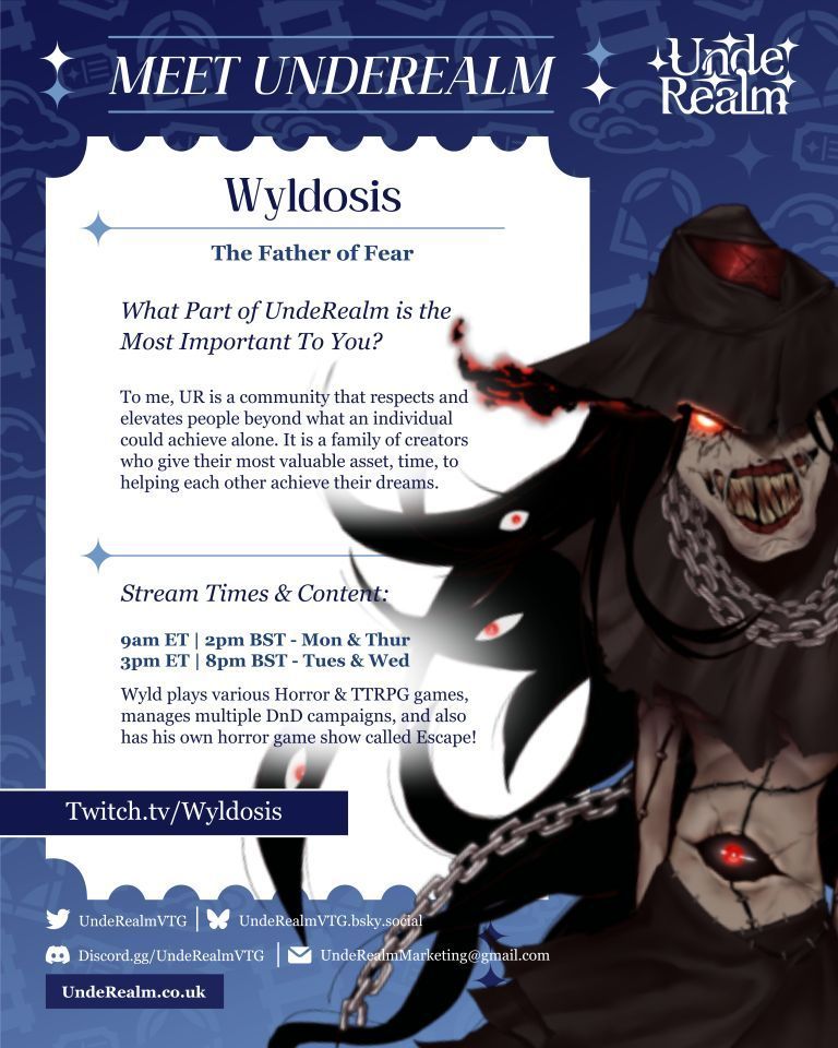 UndeRealmVTG's tweet photo. 🚂｡˙⊹⁺. 𝐌𝐞𝐞𝐭 𝐔𝐧𝐝𝐞𝐑𝐞𝐚𝐥𝐦 .⁺⊹˙ 🚋 ｡🚋

Wyldosis, the Father of Fear is here! 🐦‍⬛👁️Stop by for some horror, TTRPGs, or DnD campaigns on his twitch stream.

#Wyldosis | #UndeRealmVTG | #Vtuber https://t.co/BDVNu4hSYu