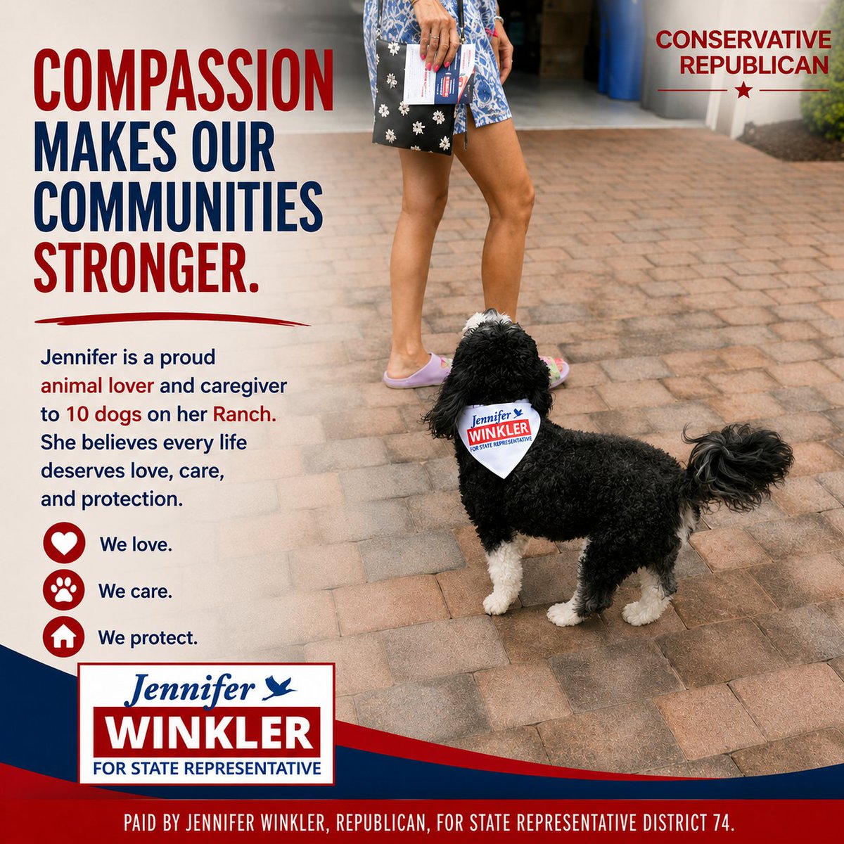 JWforflorida's tweet photo. Compassion is leadership. ❤️🐾
A stronger community begins with compassion, protecting those who depend on us, and standing for the values that bring us together.
Jennifer Winkler believes every life deserves love, care, and protection—and that same commitment guides her service to our community.
Together, we can build a stronger District 74.
#JenniferWinkler #District74 #Compassion #ConservativeRepublican #Florida #Leadership #Community #FaithFamilyFreedom #AnimalLover #VoteJennifer