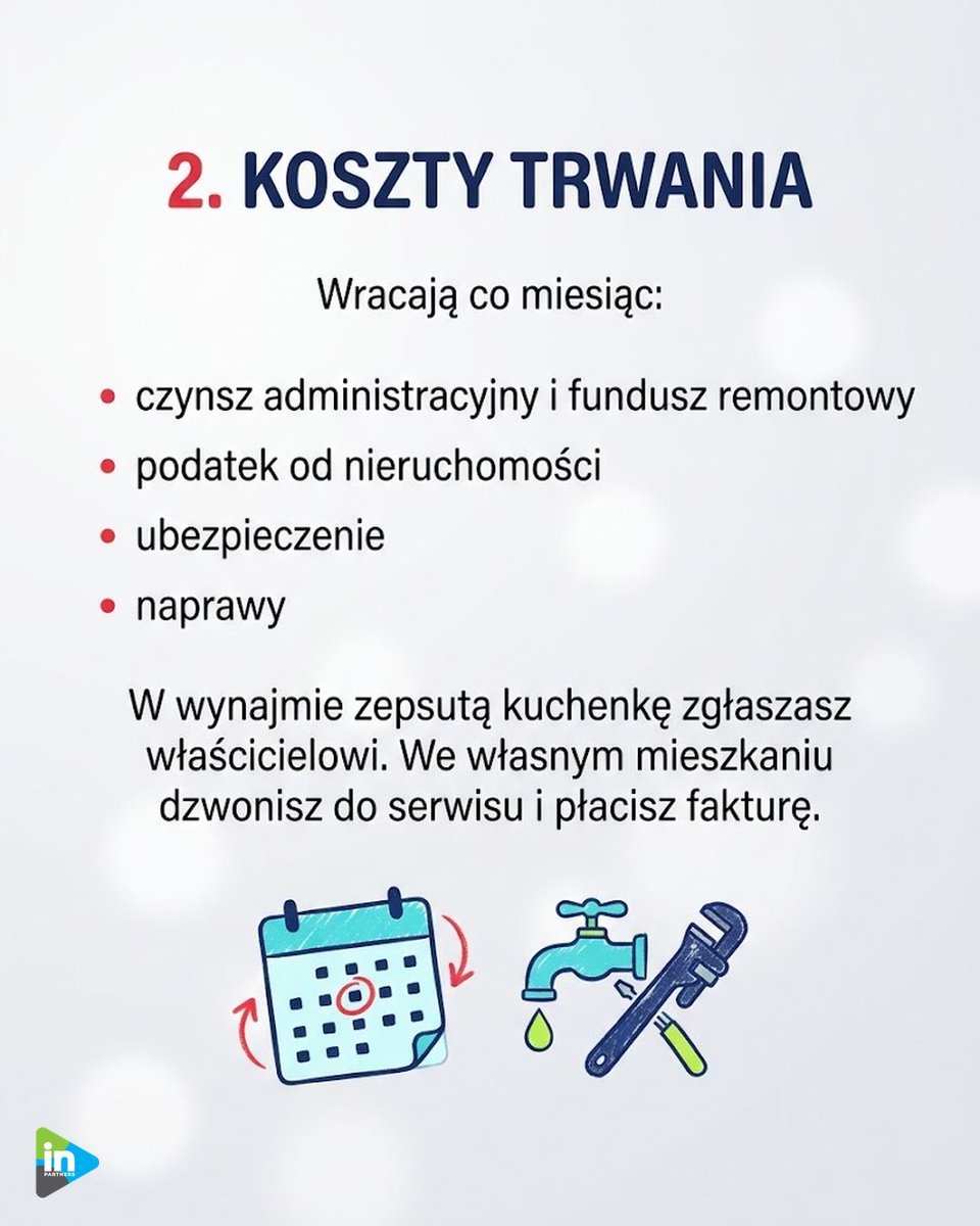macioszek_aw's tweet photo. Wynajem czy kredyt: rata to nie cały koszt posiadania.

Koszt wejścia: notariusz, wpisy do księgi wieczystej, PCC 2% na rynku wtórnym (pierwsze mieszkanie zwolnione).
Koszt trwania: fundusz remontowy, podatek od nieruchomości, naprawy.
I horyzont: na ile lat zostajesz. https://t.co/IE4GMw2Xl3