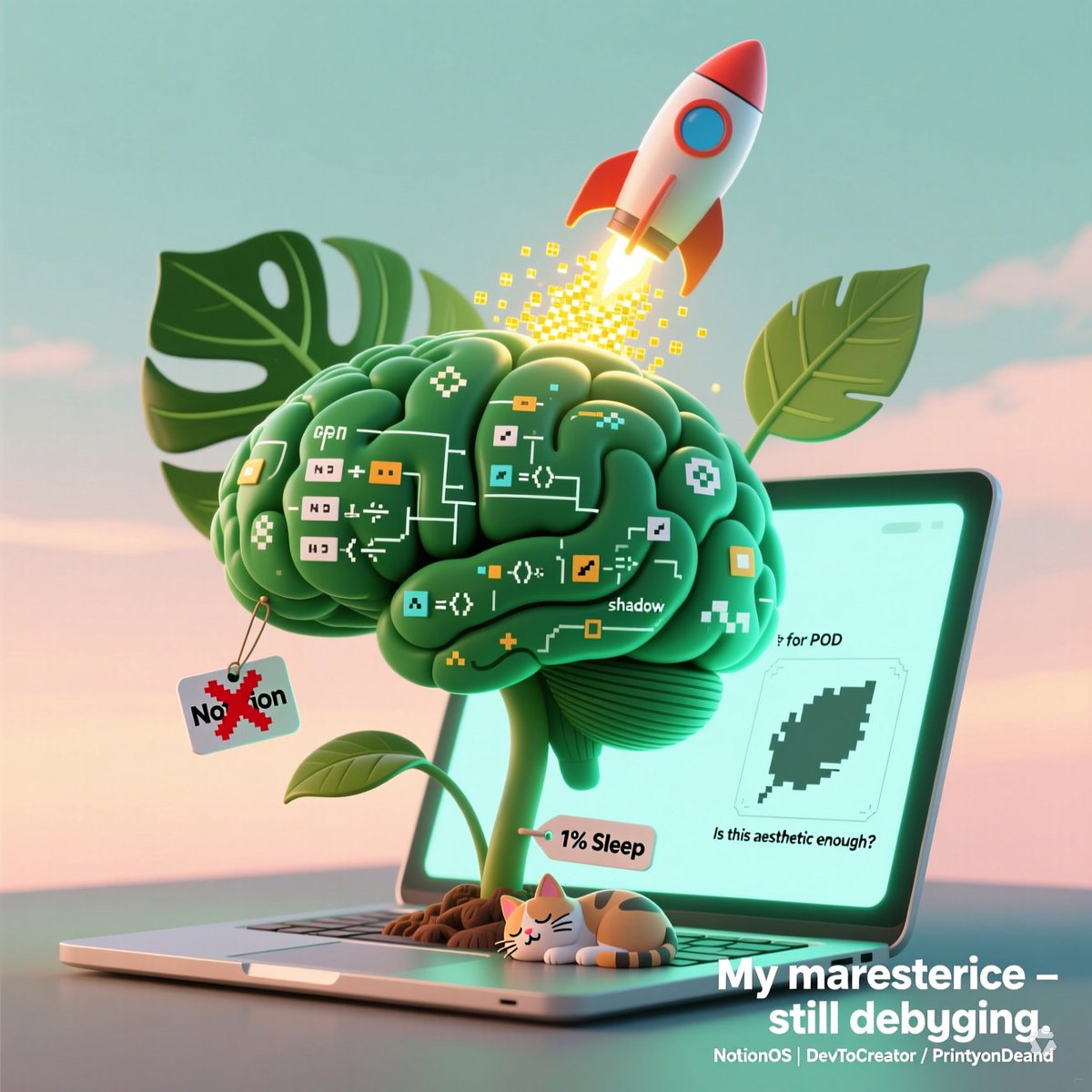 kaitech17's tweet photo. My brain as a digital product creator:

🧠 90%: “Why is this Notion formula broken?”
🎨 9%: “Is this leaf shadow aesthetic enough for POD?”
💤 1%: Actual sleep

But when the system finally clicks? Pure dopamine. 🚀

What’s your current creative obsession keeping you up at night? https://t.co/l8sp2fk0Xu