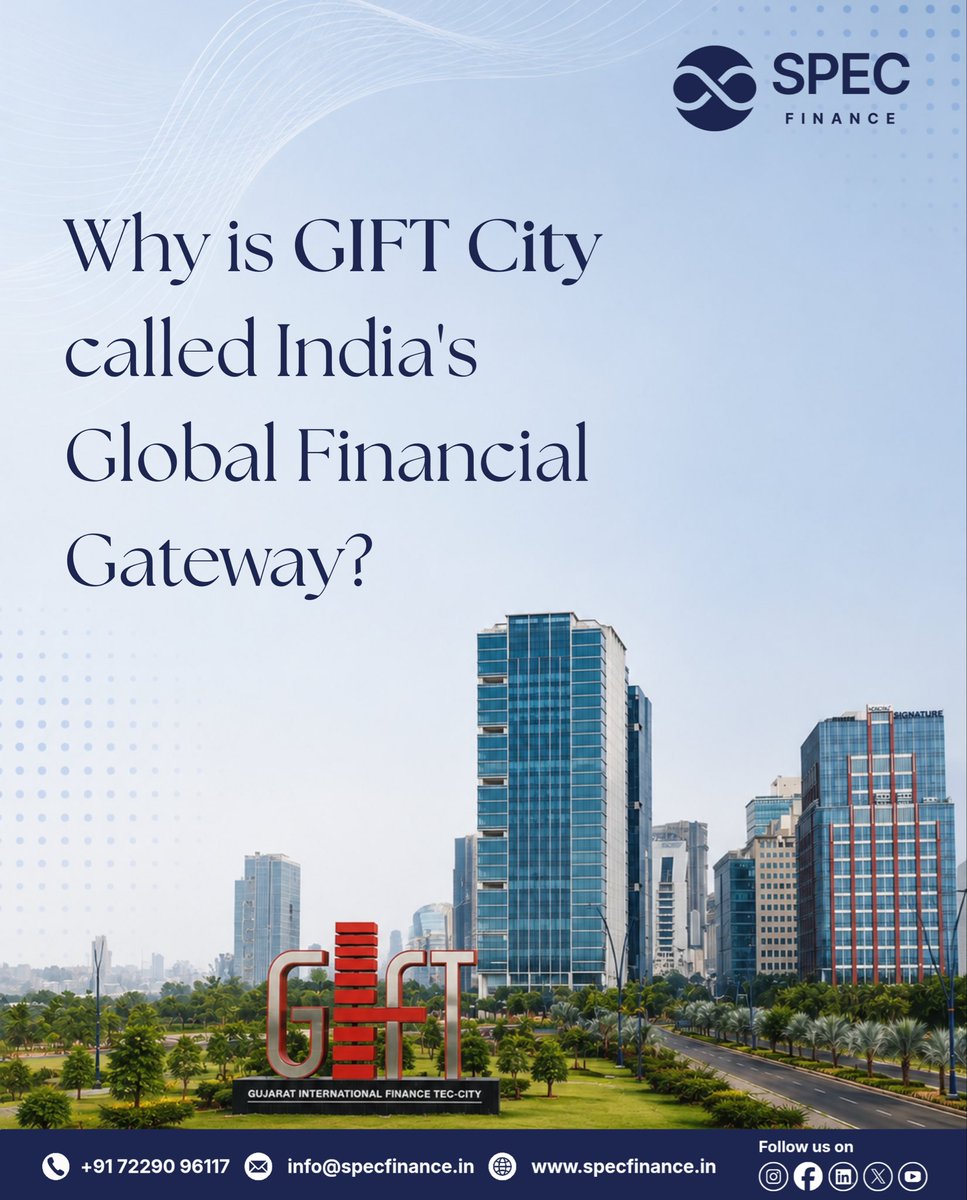 specfinancegfty's tweet photo. Why is GIFT City India's Global Financial Gateway?

It's India's first IFSC connecting Indian capital to global markets, and global capital to Indian opportunity, regulated by IFSCA to global standards.

This is where SPEC Finance operates. https://t.co/jxEAzbEaWs