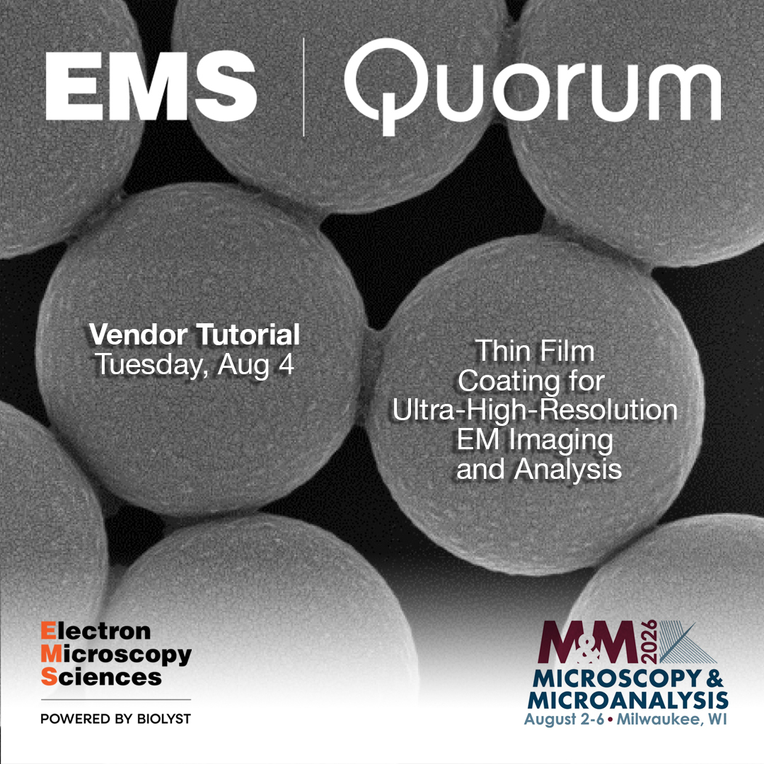 EMSDIASUM's tweet photo. #MM2026 this evening at 5:45 PM CST. Please sign up at Booth 214 if you wish to attend.   Today, Rikki Douglas of Quorum Technologies will demonstrate techniques using the TurboQ S high-vacuum coater to achieve precise thin film metal coatings.   

#EMShasit #MandM2026 #SEM https://t.co/dULPK8DucC
