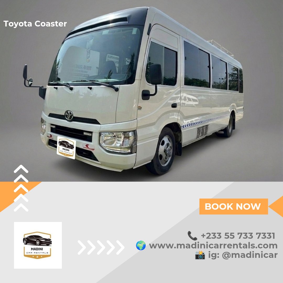 Madinicargh's tweet photo. STREAMLINE YOUR GROUP TRAVELS 

Planning a corporate outing, team-building event, or group transfer in Accra? Keep your entire team moving together comfortably and efficiently with our reliable Toyota Coaster.

Phone / WhatsApp: +233 55 733 7331

#CarRentalGhana #CarRental https://t.co/gjYNXBNnOc