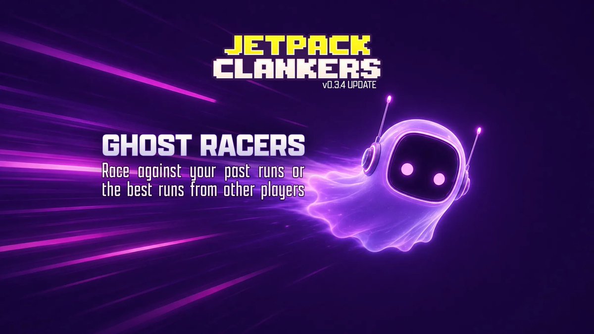 JetpackClankers's tweet photo. 👻GHOST RACERS are here!
Race against your own best runs or ghosts recorded by other players. 
Get JETPACK CLANKERS:  https://t.co/8HLcCETmkz - it's FREE! https://t.co/ljzFVFiRfJ