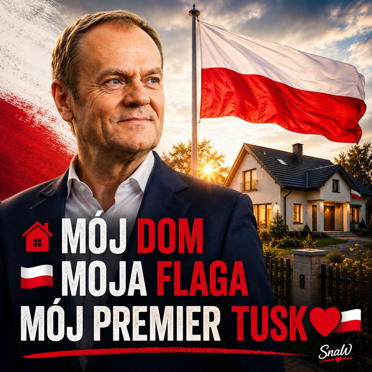 adam_banaszek's tweet photo. MÓJ DOM. MOJA FLAGA. MÓJ PREMIER TUSK. 🇵🇱❤️

Polska jest naszym wspólnym domem. Wspieram rząd Donalda Tuska, bo wierzę, że warto angażować się w budowanie bezpiecznej, nowoczesnej i silnej Polski. 
Przyszłość zależy od nas wszystkich.
Dbajmy o nasz dom 
#Wybory2027 
#SnaW https://t.co/BFHP9gFuAl
