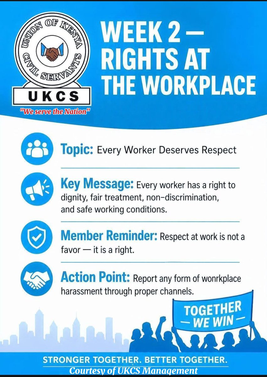 union_kenya's tweet photo. ✊🏾  𝐇𝐞𝐥𝐥𝐨, 𝐂𝐨𝐦𝐫𝐚𝐝𝐞𝐬!
                       
This week, we continue our Union Education Series with an important discussion on:

📌 The Benefits of Union Membership
📌 Workers' Rights in the Workplace

#UnionEducation 💪#Solidarity https://t.co/nnM98UIDI9