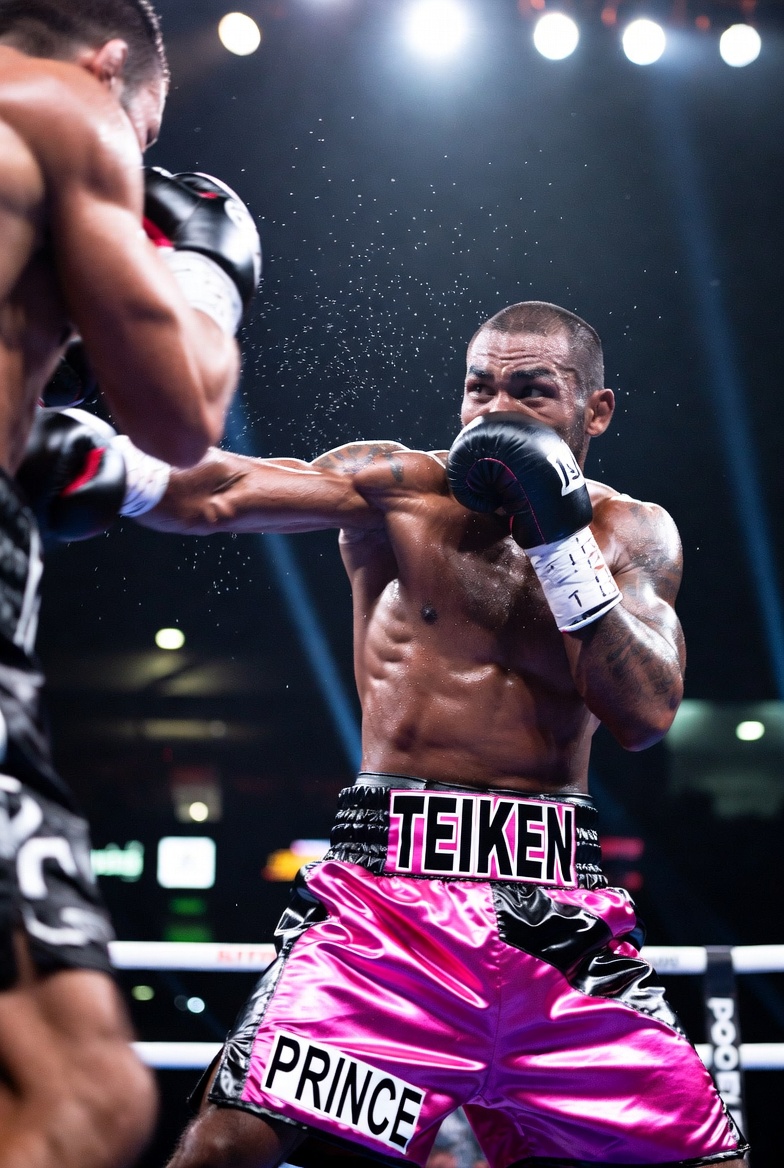 Changeiz_Marri's tweet photo. @boxingbiblee Yeah punching is 100% legal in boxing 😂 That guy in the pink TEIKEN PRINCE trunks is just putting on a masterclass up close. https://t.co/Bn2cLrfiZr