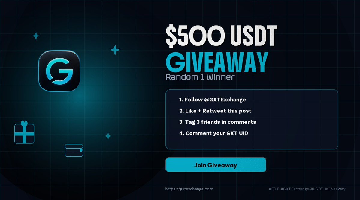 GXTExchange's tweet photo. $500 USDT Giveaway - Random 1 Winner 🎉

How to Enter: 
✅ Follow @GXTExchange 
✅ Like + Retweet this post 
✅ Tag 3 friends in the comments 
✅ Comment your GXT UID

Winner will be selected randomly within 48 hours after the giveaway ends.

Good luck! 🍀

#GXT #GXTExchange #USDT #Giveaway #Crypto #Web3 #BEP20 #Airdrop