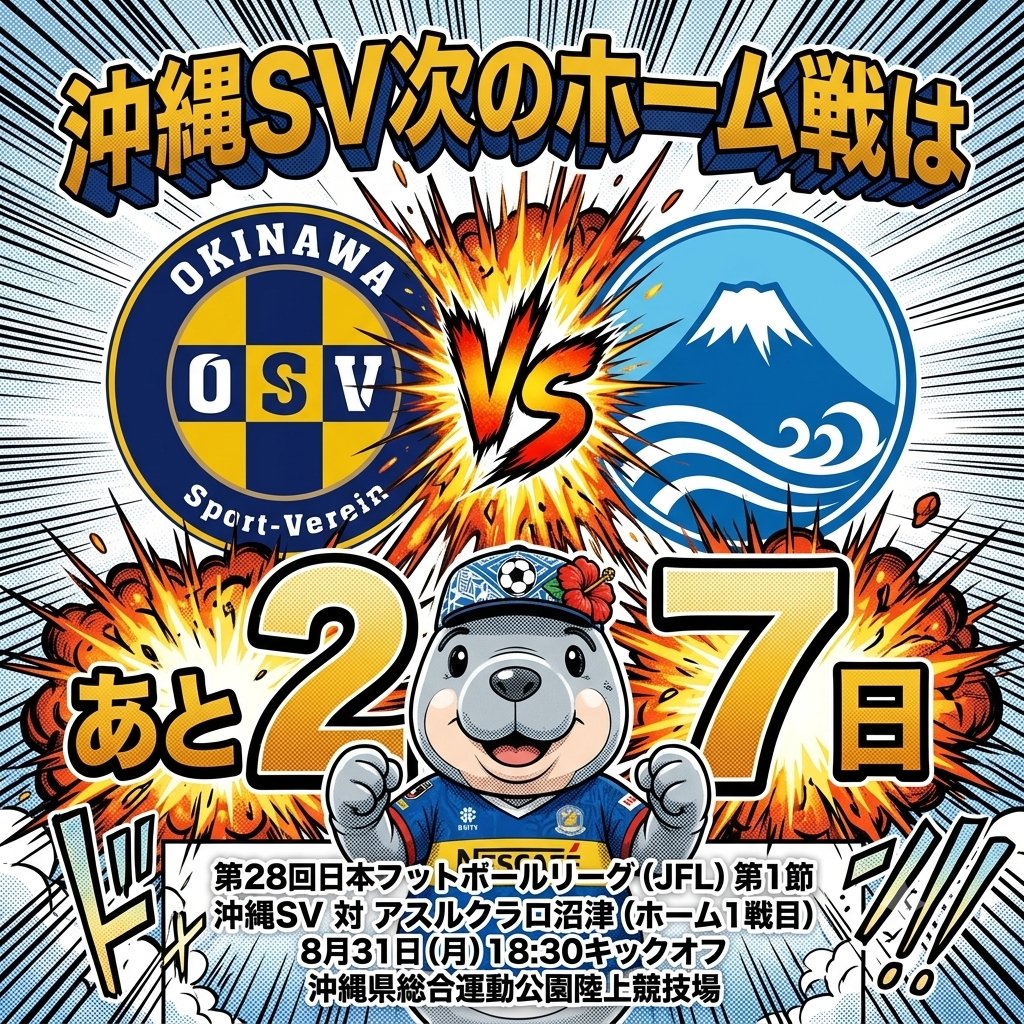 ScwTaku's tweet photo. 沖縄SVの次のホーム戦は
第28回JFL第1節
沖縄SV対アスルクラロ沼津戦
まで27日

#アスルクラロ沼津
（@azulclaro1990）
#沖縄sv　(@OSV_official)
胸スポンサー
#ネスカフェ　(@nescafe_jp）
サプライヤー
#XF
#JFL （@jflnews） https://t.co/wlc6FfCRnt