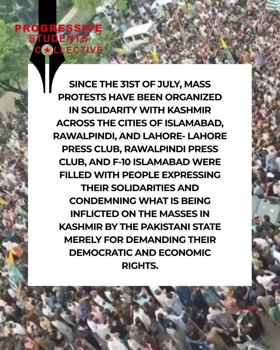 PSCollective_'s tweet photo. Progressive Students' Collective (PSC)'s statement on the crackdown on the protests for Kashmir in Islamabad, and Rawalpindi.

(1/2)

#RightsMovementAJK https://t.co/lWjce82bH0