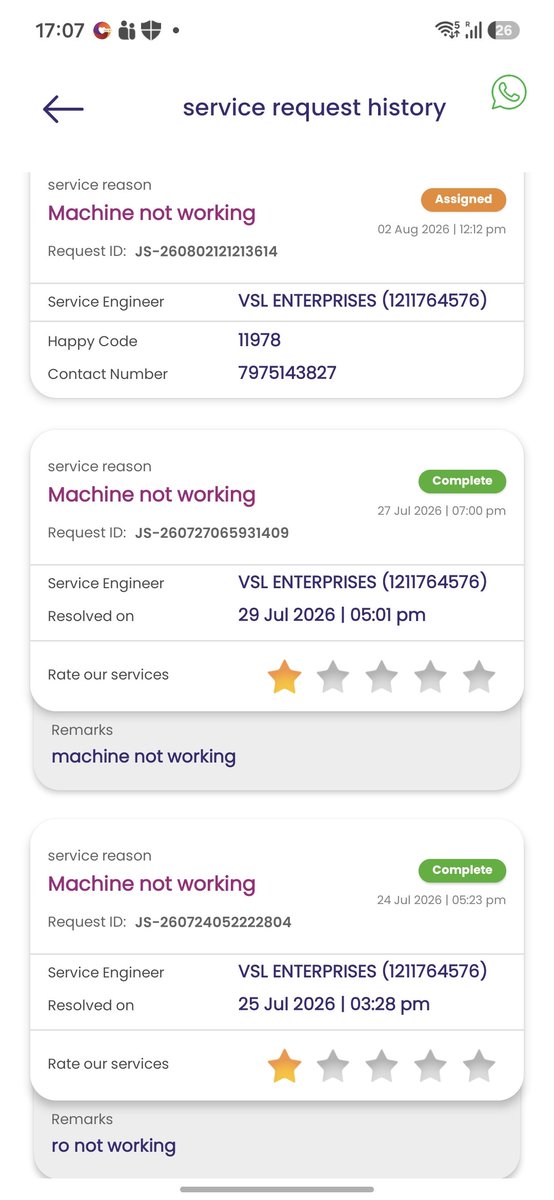 Rkvicky1234's tweet photo. @Livpure_India I know you guys are useless but still sharing the details, please see the tickets that been closed by your service provider without technician visit. I called multiple times to customer service, everytime got same response sir it will be done in next 24hr . Its been 20 days now. https://t.co/ndmc0lljTz