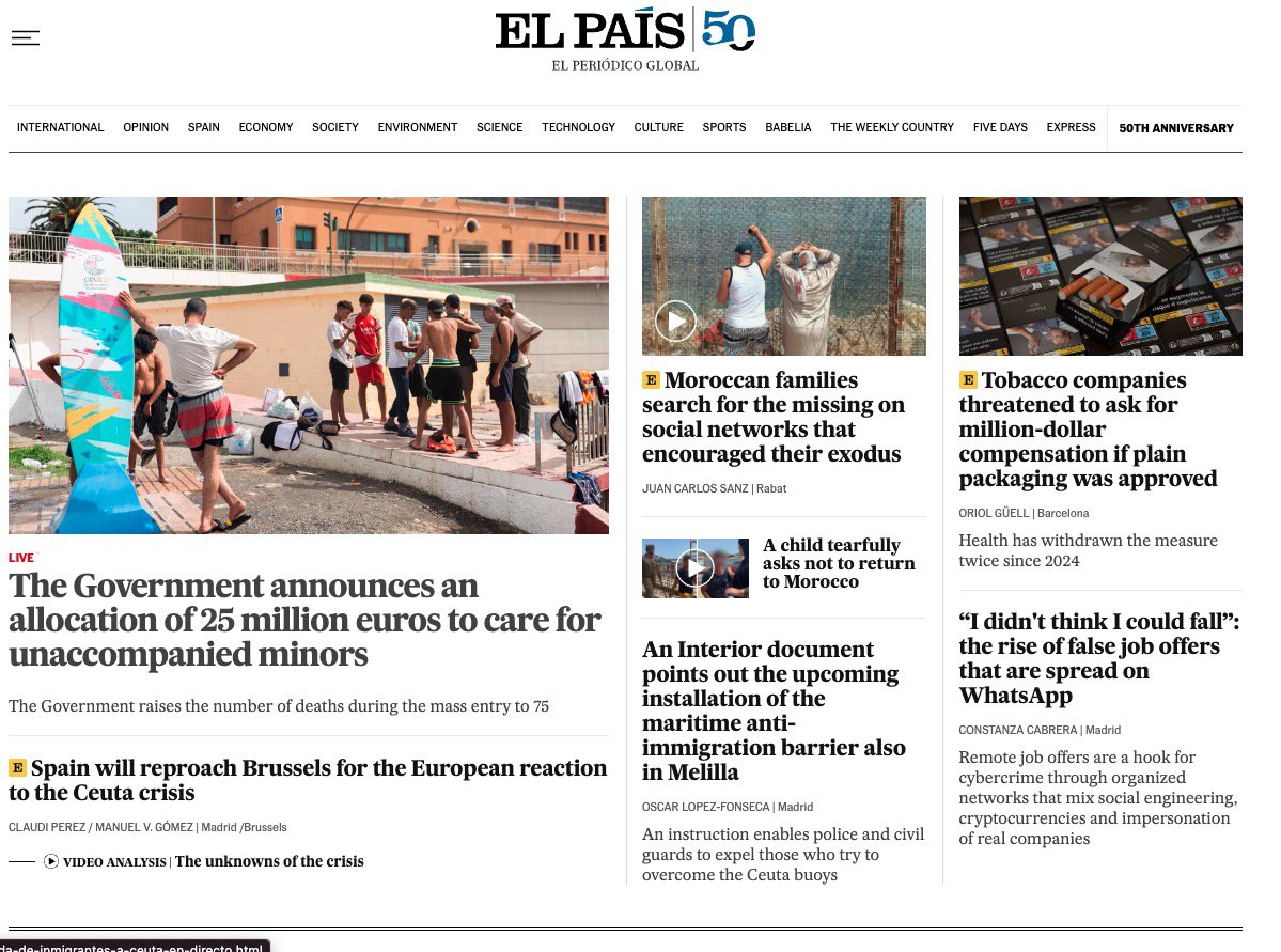 CorruptSanchez's tweet photo. According to Pedro Sanchez Far Left Cheerleader Newspaper El Pais (@el_pais ) we see just a handful tanned dudes with surfboards and all. 
Rest of newspapers paint a pretty different picture.
Please help us jail our thug president @sanchezcastejon, head of a criminal organization.

Newspapers: @el_pais @eldebate_com @TheObjective_es @okdiario @elmundoes