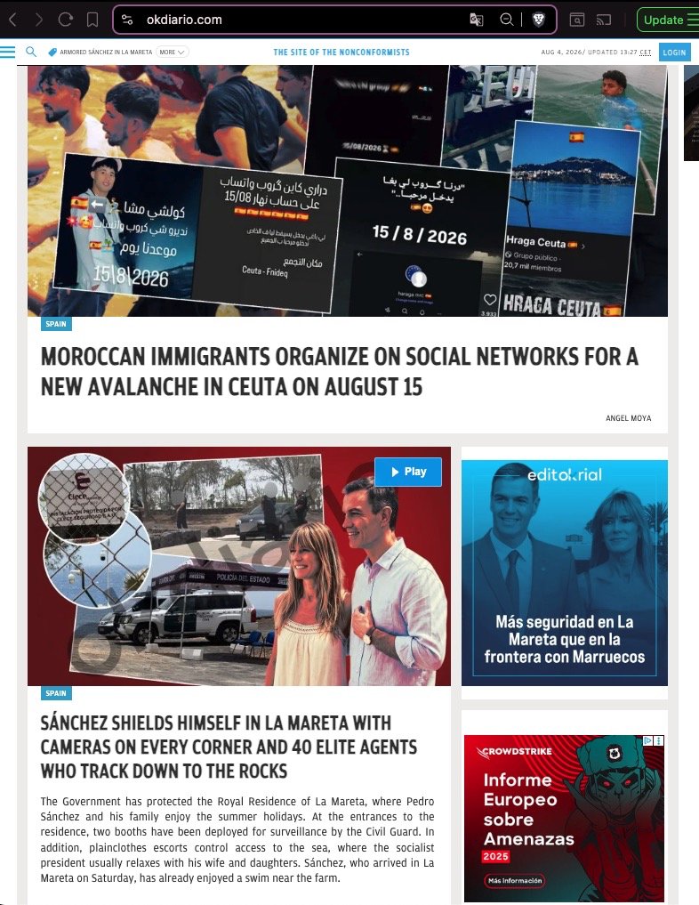 CorruptSanchez's tweet photo. According to Pedro Sanchez Far Left Cheerleader Newspaper El Pais (@el_pais ) we see just a handful tanned dudes with surfboards and all. 
Rest of newspapers paint a pretty different picture.
Please help us jail our thug president @sanchezcastejon, head of a criminal organization.

Newspapers: @el_pais @eldebate_com @TheObjective_es @okdiario @elmundoes