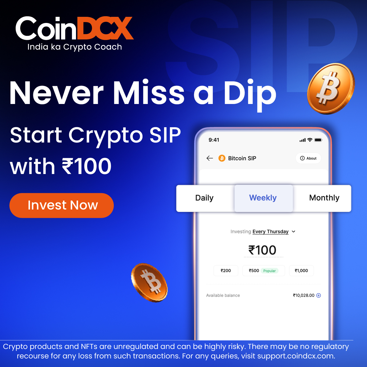 CoinDCX's tweet photo. Skip timing. Stack steadily. Crypto SIPs are now live on CoinDCX. Kickstart your journey with confidence with India's No.1 crypto platform.