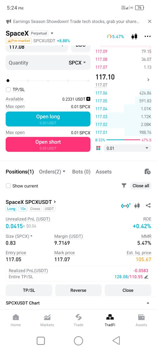Mobinsarkar700's tweet photo. Watching $SPCX (SpaceX Stock Futures) on Bitget Stock Futures.

Direction: 🟢 Bullish

Entry Zone: 116.80–117.20 USDT (Current entry: 117.05 USDT)

Take Profit:
🎯 TP1: 127.00 USDT 
🎯 TP2: 135.00 USDT

Stop-Loss: 110.55 USDT

#BitgetStockAlphaChallenge #BitgetStockFutures https://t.co/eHhvHzafNz