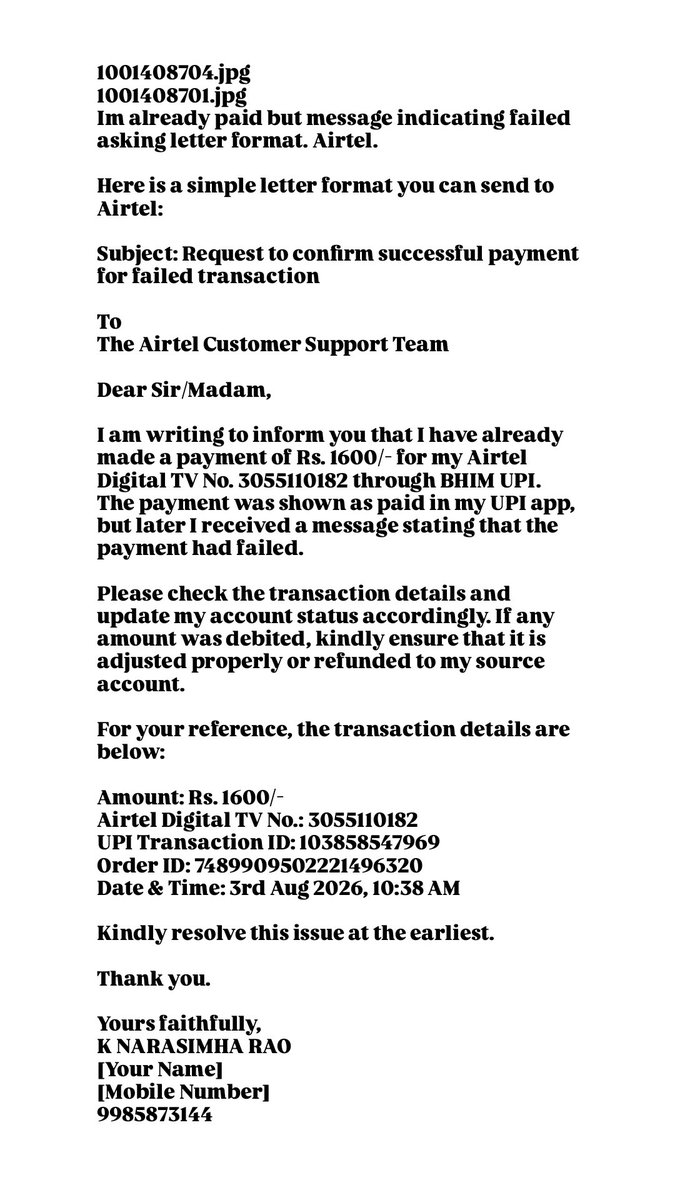 satishsaikumar9's tweet photo. Pls refund my colleague amount,
@Airtel_Presence @airtelindia @bhartiairtelfdn @airtelindia @Airtel_Presence @airtelbank https://t.co/MnJKiA1GPR