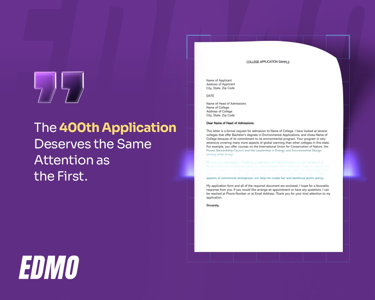 edmo_tech's tweet photo. The 400th application should get the same read as the first.

It rarely does; reviewers are human, deadlines aren't.

EDMO's Application Evaluator reads every one the same way. 18 seconds each. 60% more consistent. 🖤

Try it now: https://t.co/c0CGlsAF8y

#HigherEd #AIAdmissions https://t.co/HdXMuxUvMw