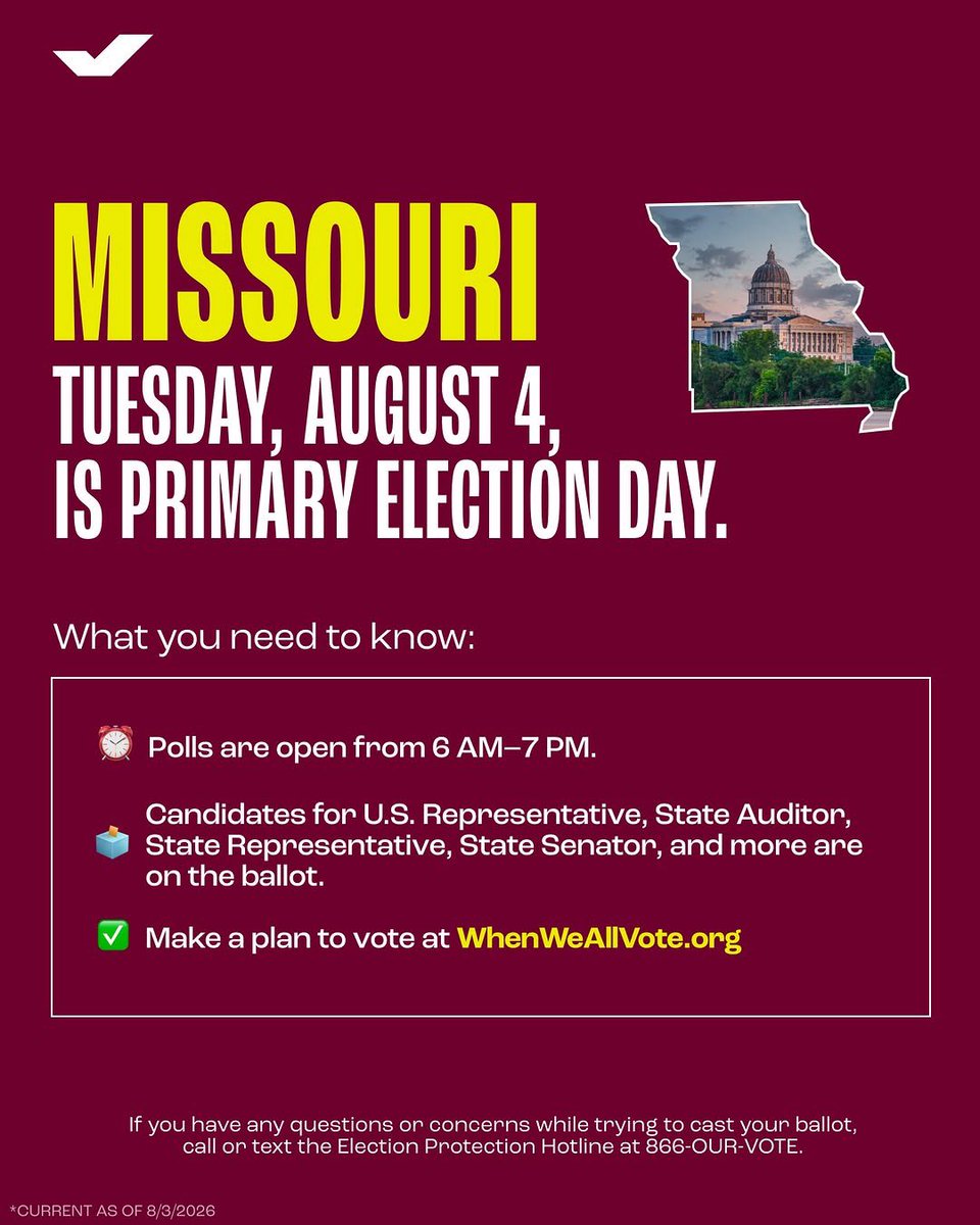 LoniLove's tweet photo. Millions of voters have statewide primary elections happening TODAY, August 4. Find your polling place or ballot dropbox now at the 🔗 in our bio, and get out to VOTE! 🗳️🗣️

P.S.: Don’t live in any of these states? You can still tap in today. 👉🏾 Share this post to spread the word and check our pinned post on @whenweallvote for your primary election date. #abassadorLoni
