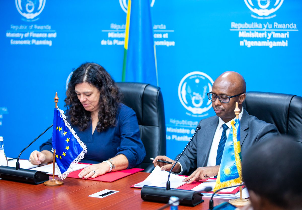RwandaFinance's tweet photo. Rwanda and the European Union have signed a EUR 40 million (approx. Frw 67 billion) Financing Agreement to support the transformation of Rwanda’s agriculture sector into a modern, inclusive, and climate-resilient sector.
Through the "HANGARIBIHE" Programme, the partnership will strengthen climate-smart agriculture, sustainable land management, irrigation, and climate resilience.
The move reflects Rwanda’s continued efforts to advance sustainable development, strengthen climate resilience, and drive inclusive growth.