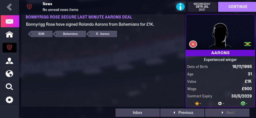 themanagerfm234's tweet photo. Decided to sell on Rolando Aarons from Bohemians FC to Bonnyrigg Rose for a fee of £1k

All the best for the future Rolando Aarons

#FM26 #FM26MOBILE #BohemiansFC #GamingLife #GamingCommunity https://t.co/wNKXSo9q0B