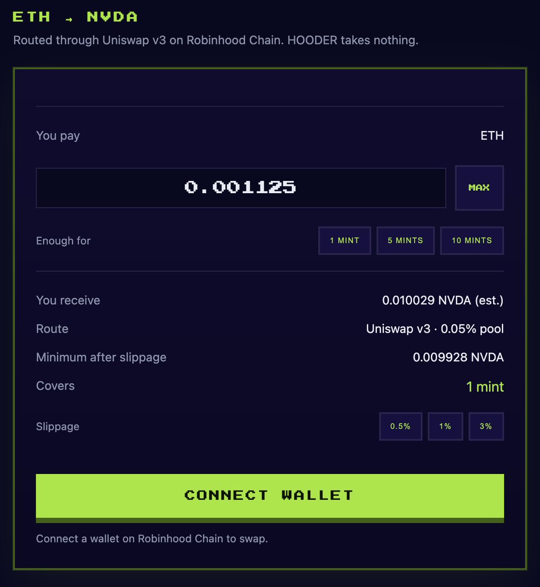 hoodernft's tweet photo. @caleb_bip There’s no fixed ETH amount because prices move

Connect your wallet at https://t.co/Gxzrmseusi and select 1, 5, or 10 MINTS. The page will automatically show exactly how much ETH you need https://t.co/yxL55ROtuD