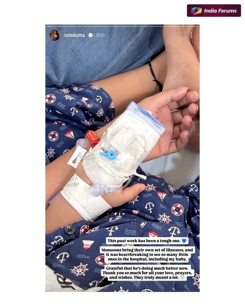 indiaforums's tweet photo. Actor Ishita Dutta shared an emotional update after her little son was hospitalised due to a seasonal illness during the monsoon.
📸 @ishidutta 
.
.
.
#IshitaDutta #VatsalSheth #IndiaForums #Bollywood #HospitalUpdate https://t.co/E4TTMQoLHk