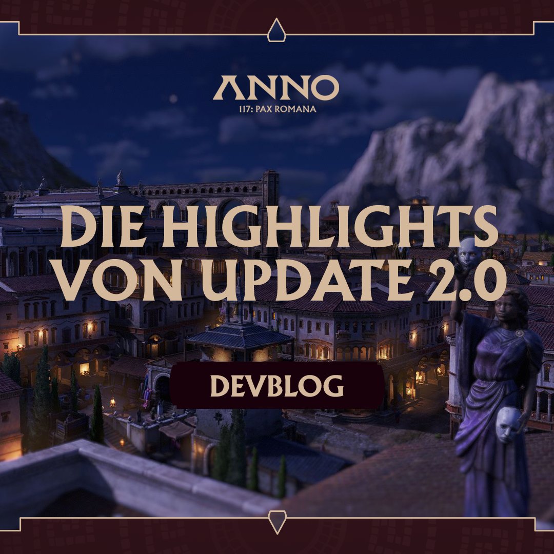 ANNO_DE's tweet photo. Schreibt Notizen, macht wunderschöne Screenshots und heißt Ehrengäste in euren Städten willkommen!

Das kommende Update 2.0. beinhaltet zahlreiche Verbesserungen &amp; Änderungen für #Anno117PaxRomana. 
Mehr dazu erfahrt ihr in unserem neuesten Blog-Eintrag 👉 https://t.co/iOCINQvmw4 https://t.co/MSNn58K5OE