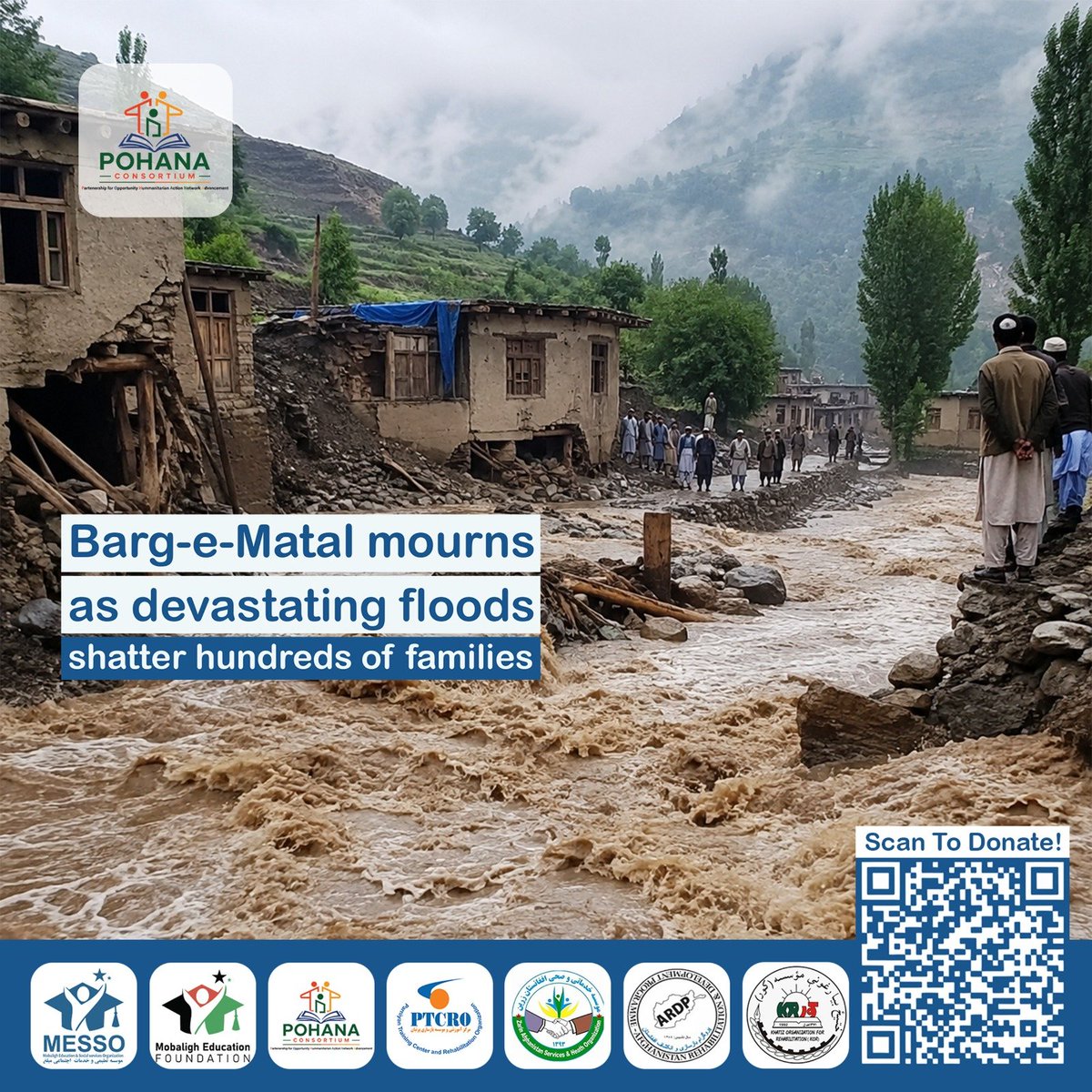 MessoOrg's tweet photo. Devastating flash floods have displaced families and destroyed homes in Bargmatal, Nuristan. POHANA Consortium stands with affected communities and calls for urgent, coordinated humanitarian support.
#Nuristan #FloodEmergency #POHANA https://t.co/gromRqXlUL
