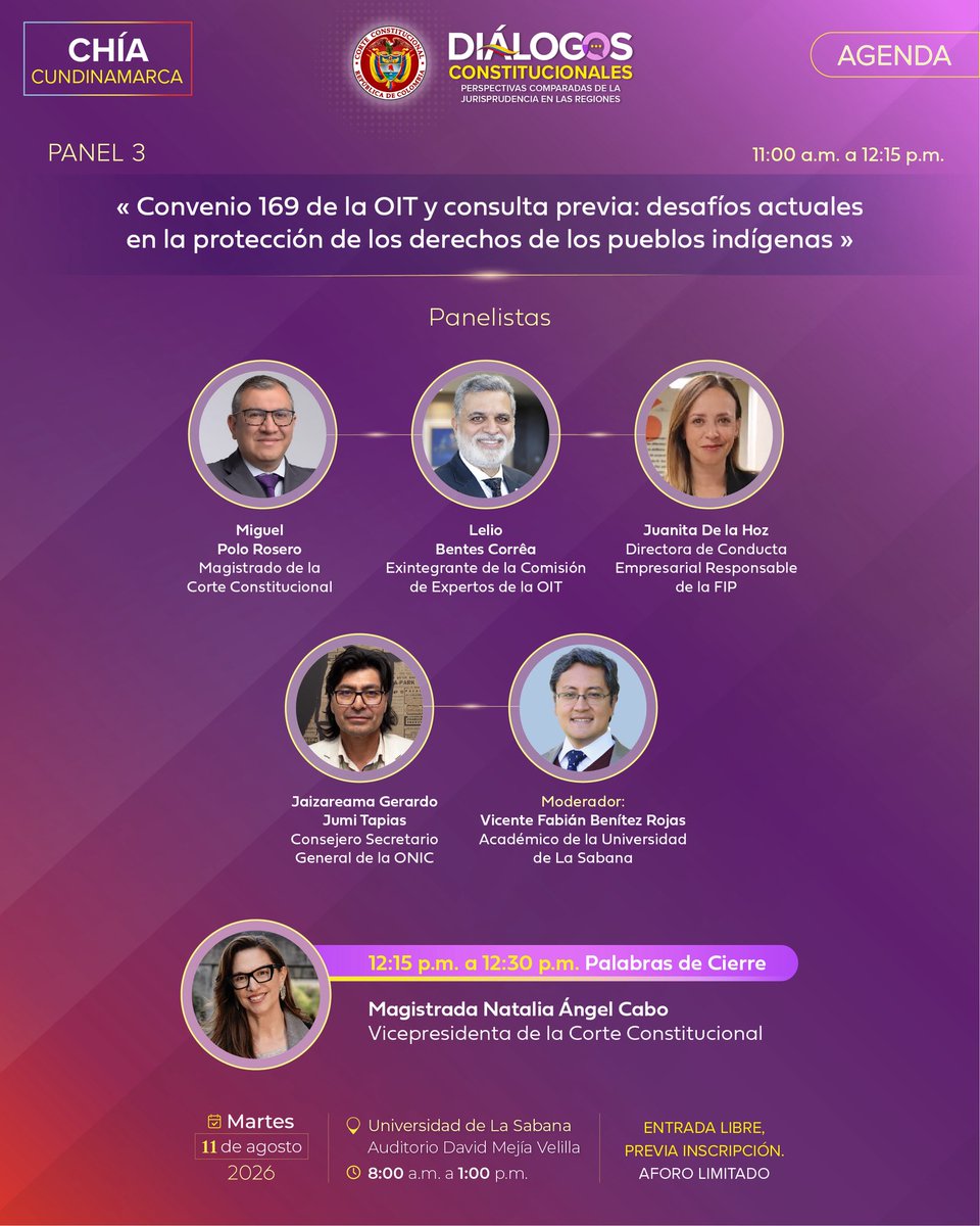 CConstitucional's tweet photo. Entrada libre, previa inscripción: https://t.co/86HnWv44pT

La Corte y la OIT dialogarán sobre igualdad en la era digital, normas internacionales del trabajo y consulta previa en la @Unisabana.

📅 11 de agosto
📍 U. De La Sabana
Cupo limitado.

Boletín: https://t.co/YA5Zttudsw https://t.co/BC3KMrYi8X
