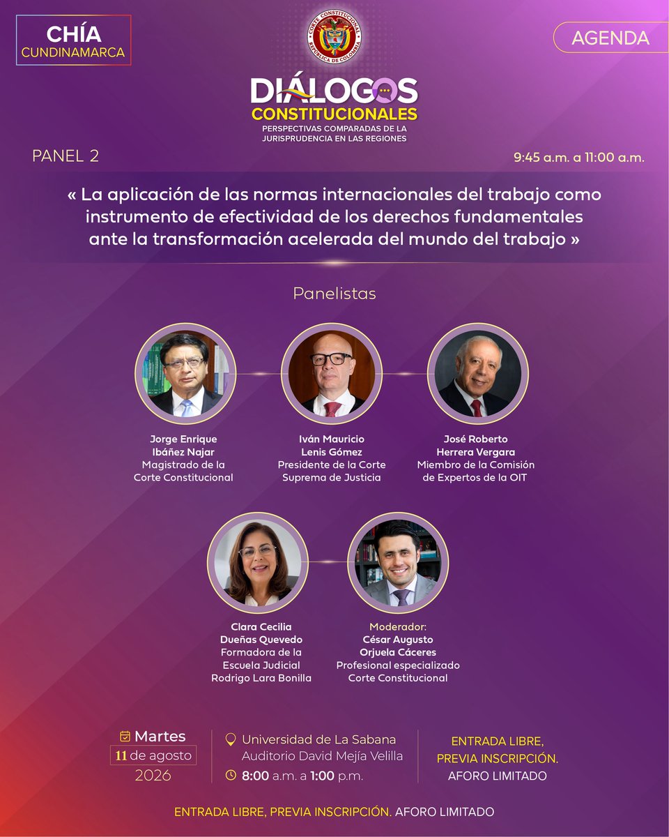 CConstitucional's tweet photo. Entrada libre, previa inscripción: https://t.co/86HnWv44pT

La Corte y la OIT dialogarán sobre igualdad en la era digital, normas internacionales del trabajo y consulta previa en la @Unisabana.

📅 11 de agosto
📍 U. De La Sabana
Cupo limitado.

Boletín: https://t.co/YA5Zttudsw https://t.co/BC3KMrYi8X